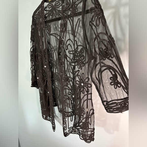 Cal Fashion Sheer Open Front Special Occassion Cardigan in Black Embroidery - Picture 5 of 7